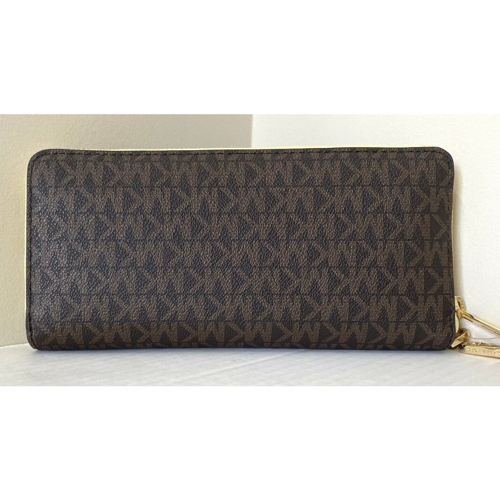 New Michael Kors Jet Set Large Travel Continental Wallet Brown / Buttercup - Picture 3 of 5